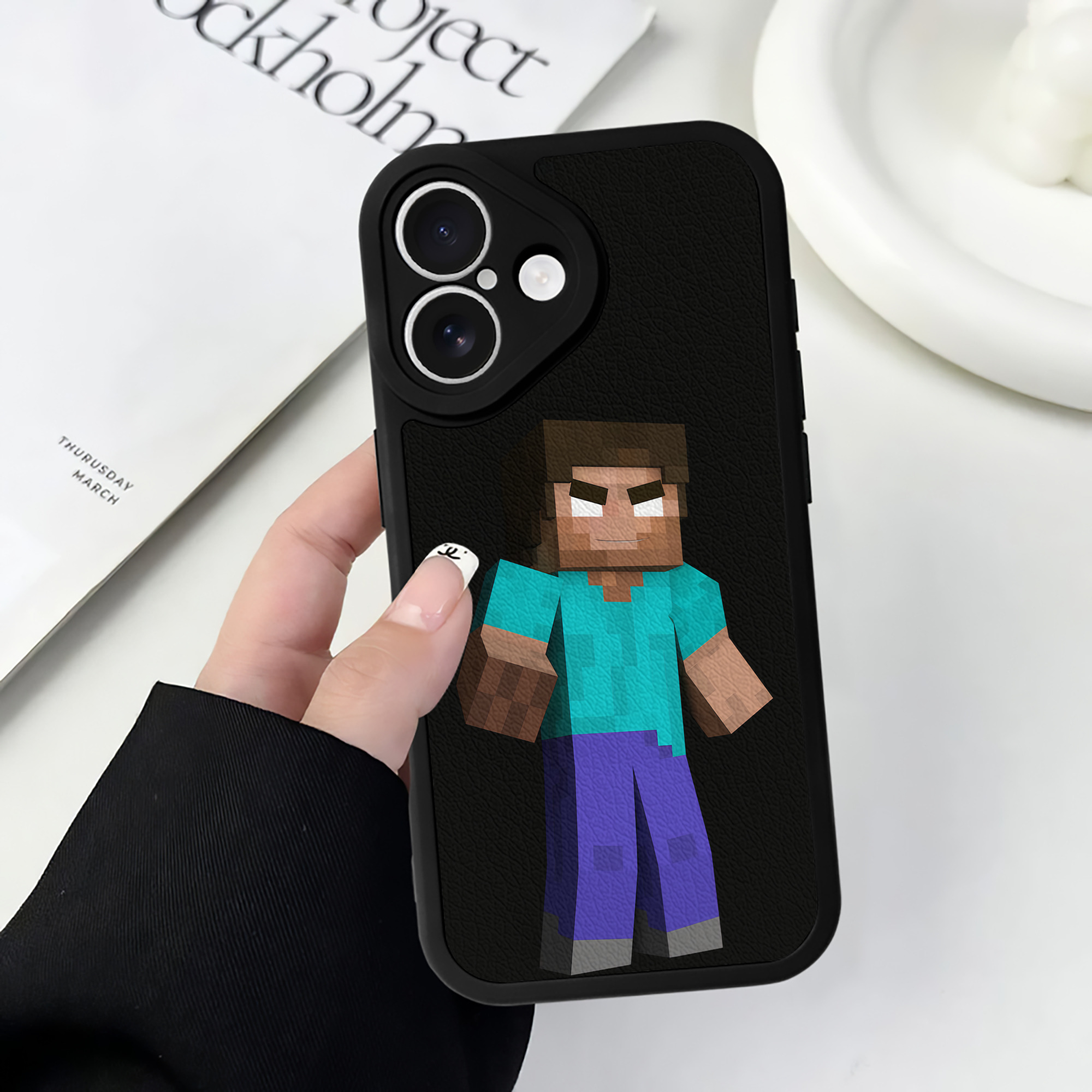 （画像用） マインクラフト ブロックの世界 Minecraft MC Block world 【iPhone 16シリーズ対応】シリコンスマホケース（レザー調） 材質：シリコン